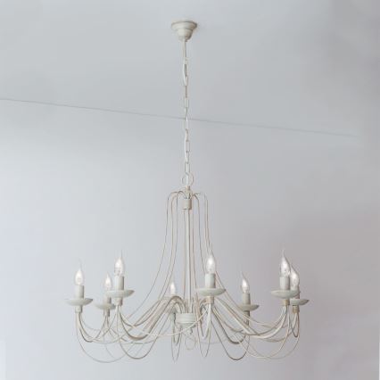 Lámpara colgante con cadena VELA 8xE14/40W/230V diá. 80 cm blanco/dorado/pátina