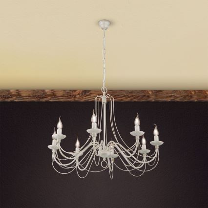 Lámpara colgante con cadena VELA 8xE14/40W/230V diá. 80 cm blanco/dorado/pátina