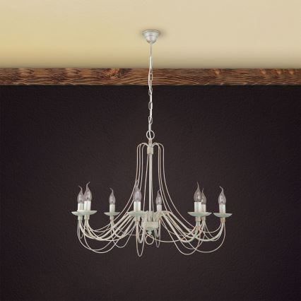 Lámpara colgante con cadena VELA 8xE14/40W/230V diá. 80 cm blanco/dorado/pátina