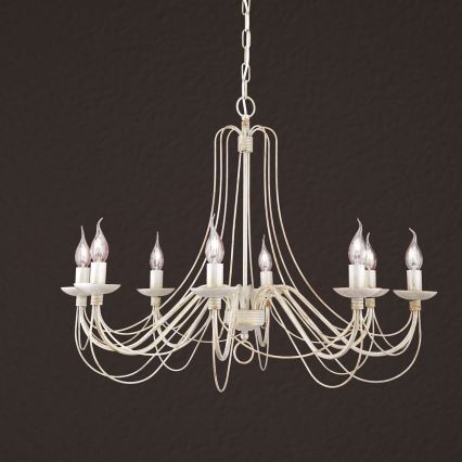 Lámpara colgante con cadena VELA 8xE14/40W/230V diá. 80 cm blanco/dorado/pátina