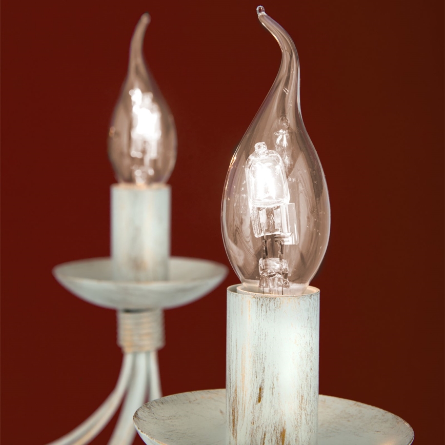 Lámpara colgante con cadena VELA 8xE14/40W/230V diá. 80 cm blanco/dorado/pátina