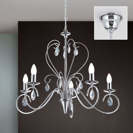 Lámpara colgante de cristal ALESSIA 5xE14/40W/230V cromo brillante