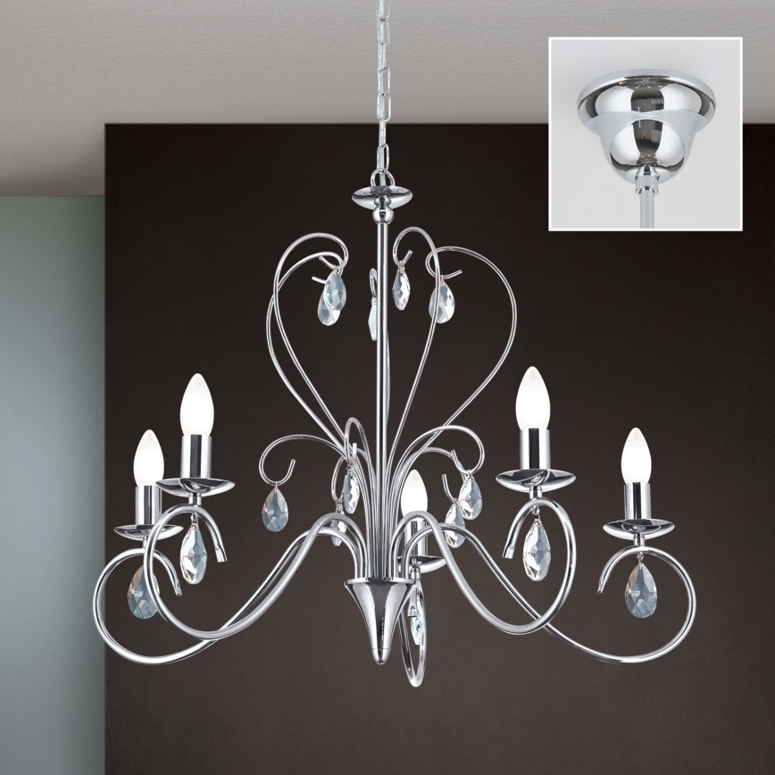 Lámpara colgante de cristal ALESSIA 5xE14/40W/230V cromo brillante