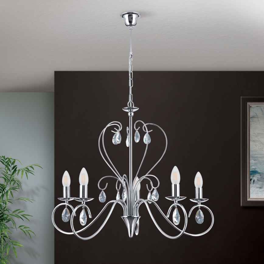 Lámpara colgante de cristal ALESSIA 5xE14/40W/230V cromo brillante