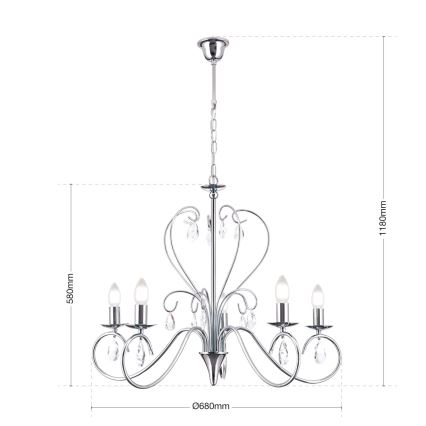 Lámpara colgante de cristal ALESSIA 5xE14/40W/230V cromo brillante