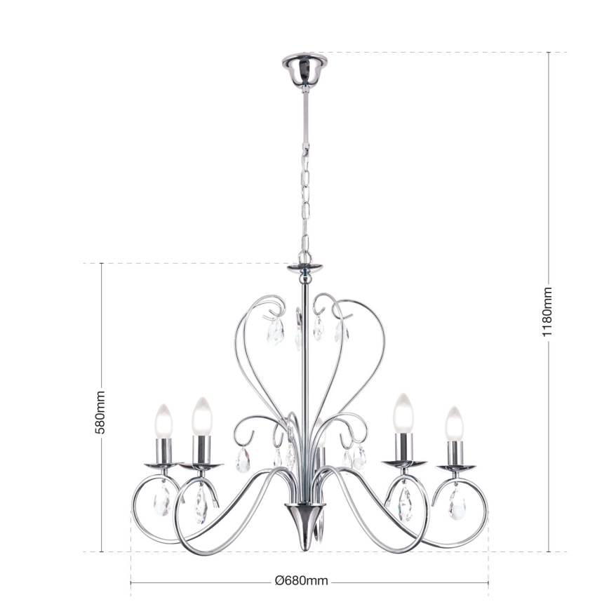 Lámpara colgante de cristal ALESSIA 5xE14/40W/230V cromo brillante