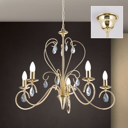 Lámpara colgante de cristal ALESSIA 5xE14/40W/230V dorado
