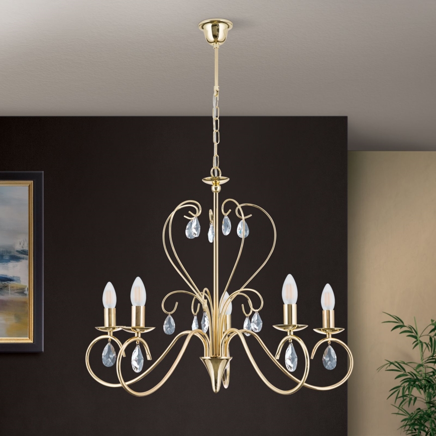 Lámpara colgante de cristal ALESSIA 5xE14/40W/230V dorado