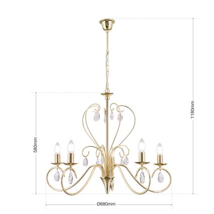 Lámpara colgante de cristal ALESSIA 5xE14/40W/230V dorado