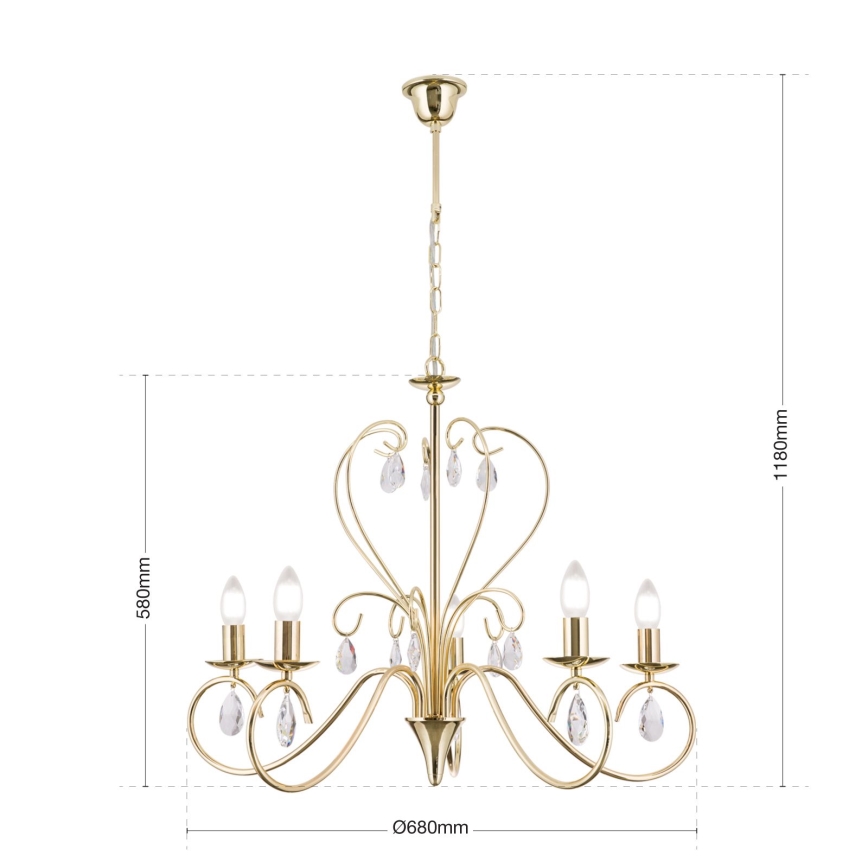Lámpara colgante de cristal ALESSIA 5xE14/40W/230V dorado
