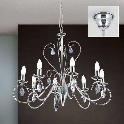 Lámpara colgante de cristal ALESSIA 8xE14/40W/230V cromo brillante