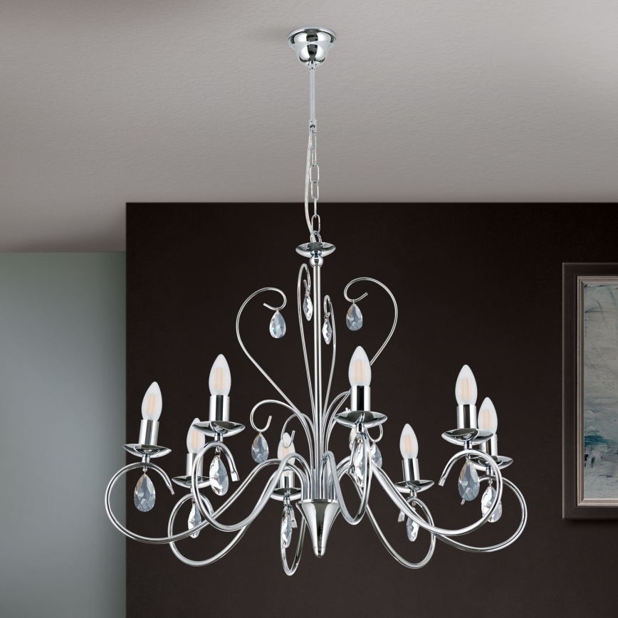 Lámpara colgante de cristal ALESSIA 8xE14/40W/230V cromo brillante