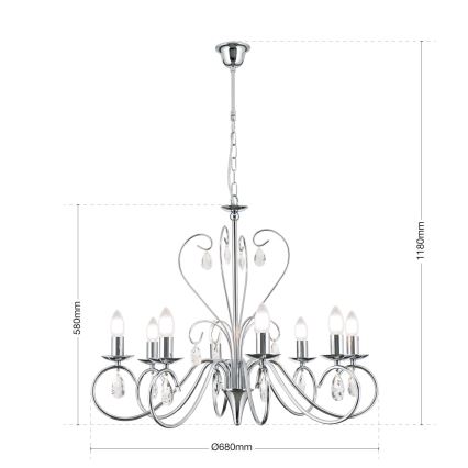 Lámpara colgante de cristal ALESSIA 8xE14/40W/230V cromo brillante