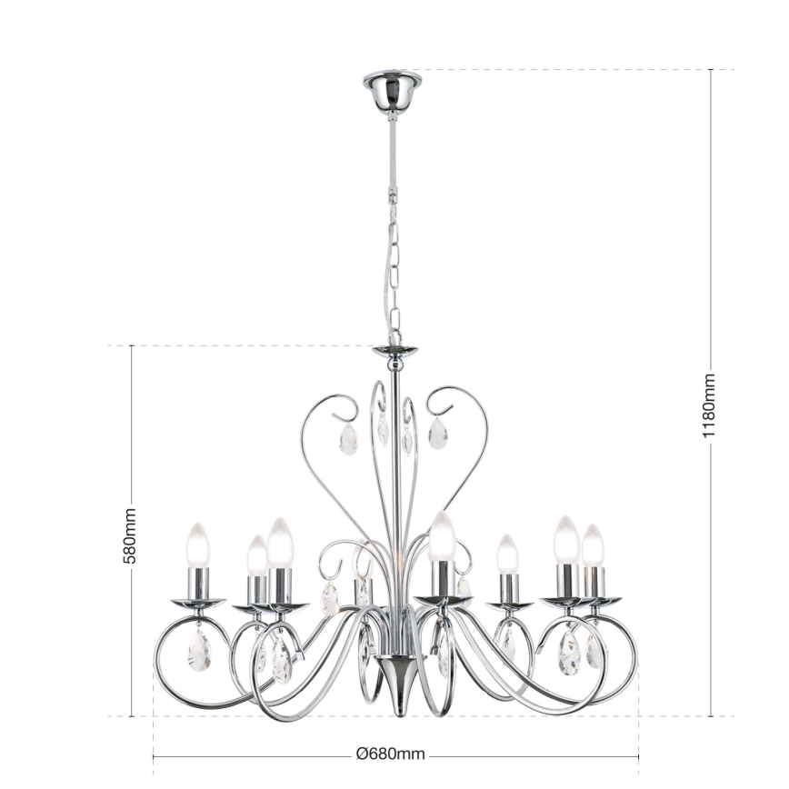 Lámpara colgante de cristal ALESSIA 8xE14/40W/230V cromo brillante