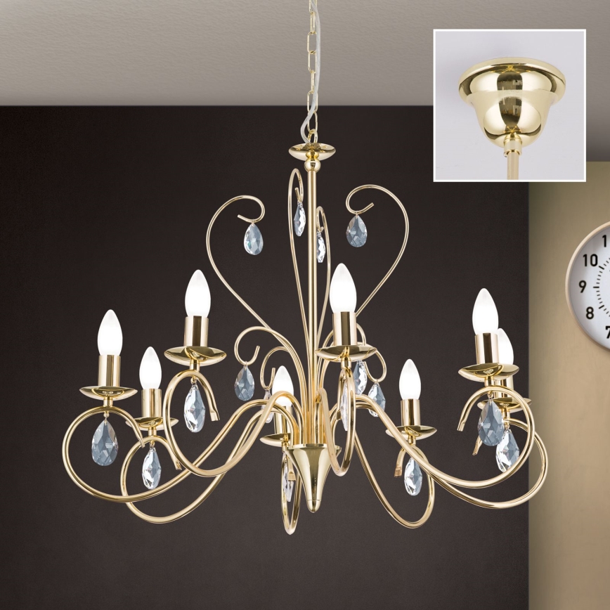 Lámpara colgante de cristal ALESSIA 8xE14/40W/230V dorado