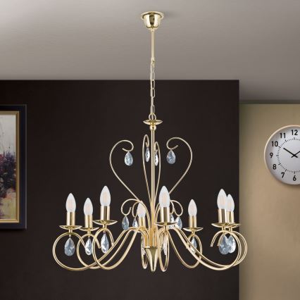 Lámpara colgante de cristal ALESSIA 8xE14/40W/230V dorado