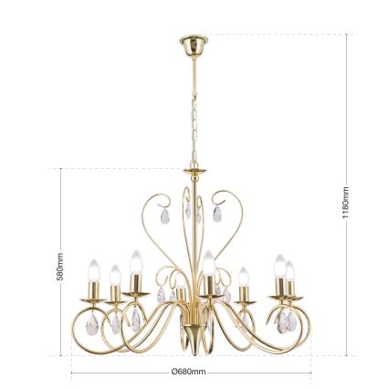 Lámpara colgante de cristal ALESSIA 8xE14/40W/230V dorado