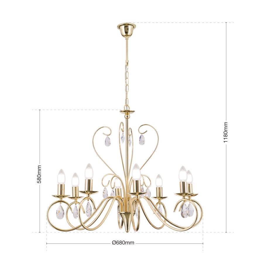 Lámpara colgante de cristal ALESSIA 8xE14/40W/230V dorado