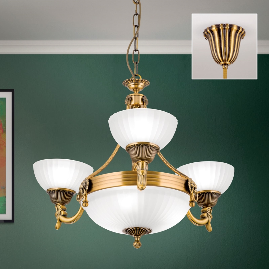 Lámpara colgante con cadena ROCCA 6xE27/60W/230V diá. 64 cm bronce/blanco