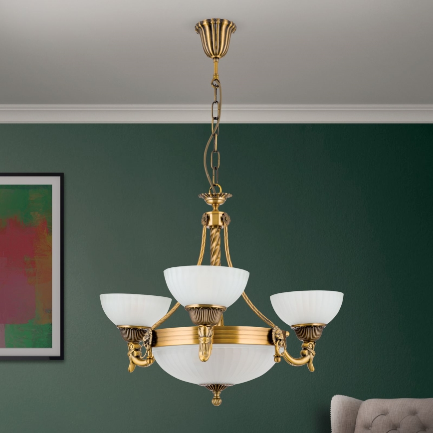 Lámpara colgante con cadena ROCCA 6xE27/60W/230V diá. 64 cm bronce/blanco