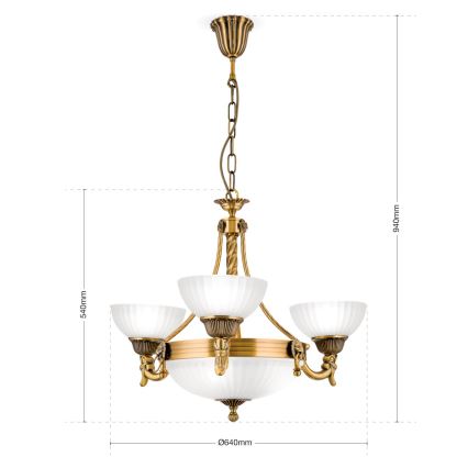 Lámpara colgante con cadena ROCCA 6xE27/60W/230V diá. 64 cm bronce/blanco