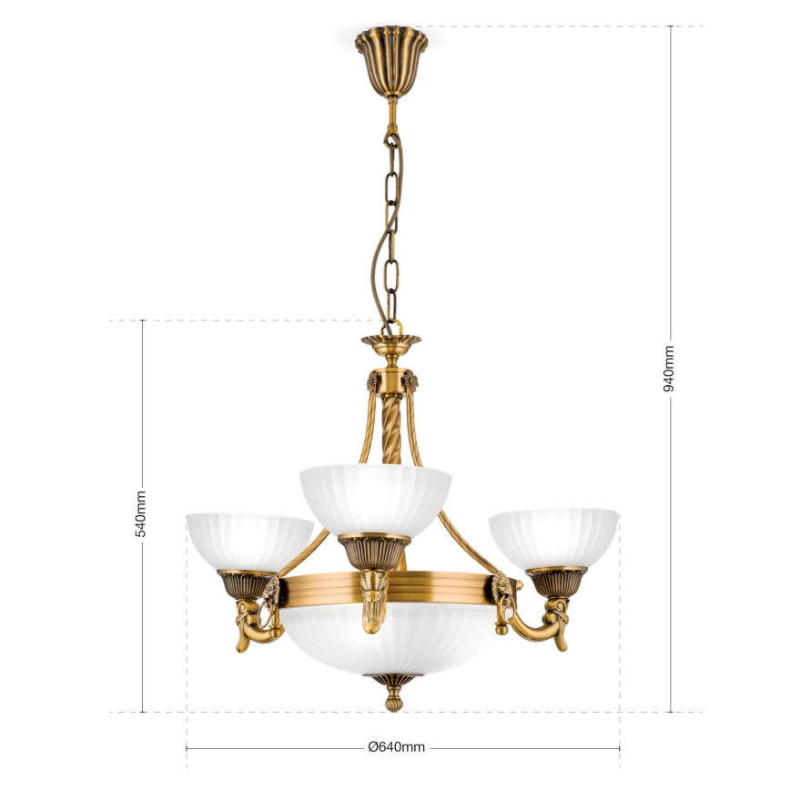 Lámpara colgante con cadena ROCCA 6xE27/60W/230V diá. 64 cm bronce/blanco