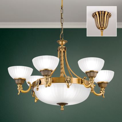 Lámpara colgante con cadena ROCCA 9xE27/60W/230V diá. 75 cm bronce/blanco