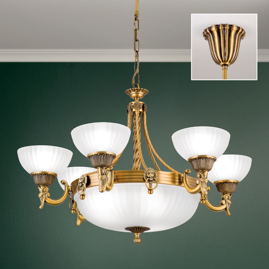 Lámpara colgante con cadena ROCCA 9xE27/60W/230V diá. 75 cm bronce/blanco