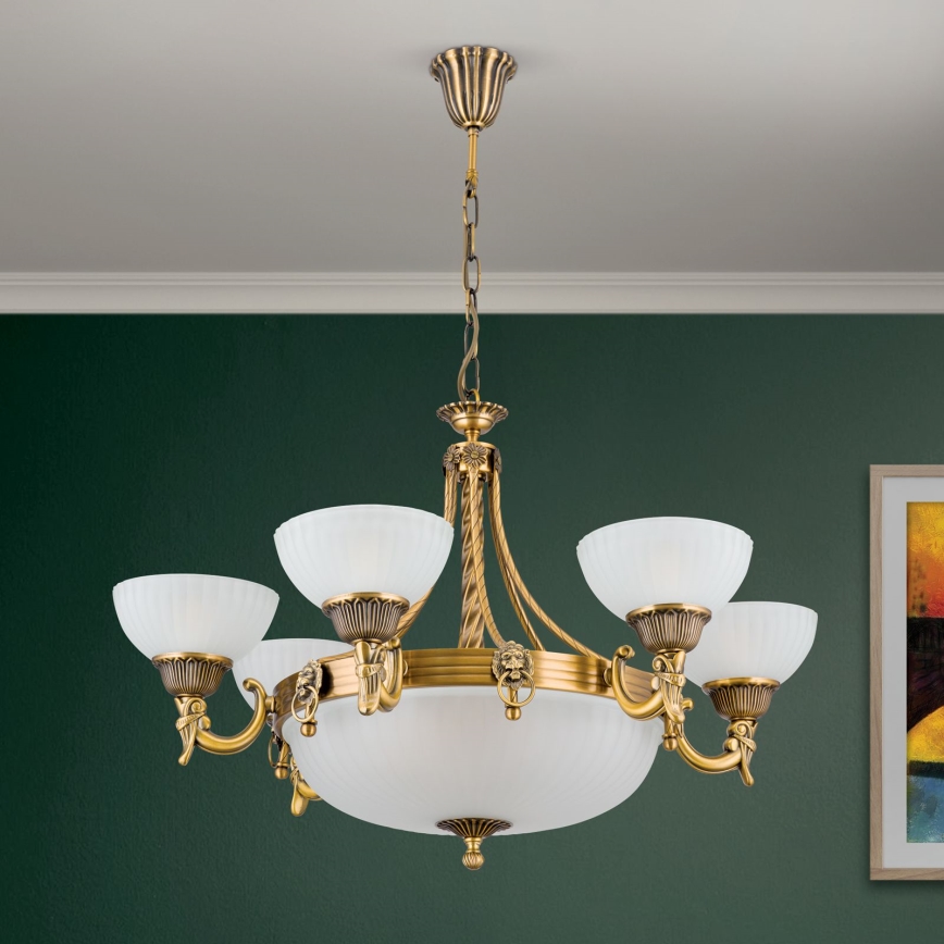 Lámpara colgante con cadena ROCCA 9xE27/60W/230V diá. 75 cm bronce/blanco