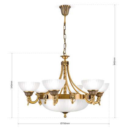 Lámpara colgante con cadena ROCCA 9xE27/60W/230V diá. 75 cm bronce/blanco