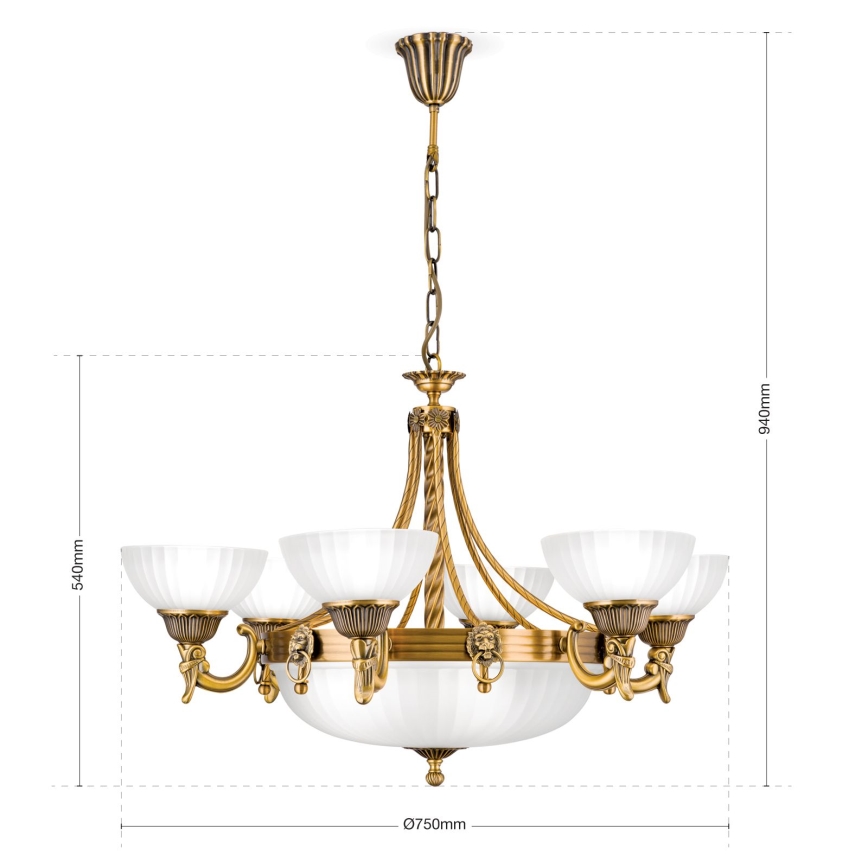 Lámpara colgante con cadena ROCCA 9xE27/60W/230V diá. 75 cm bronce/blanco