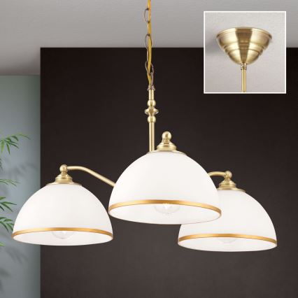 Lámpara colgante con cadena OLD LAMP 3xE27/40W/230V diá. 65 cm blanco/latón