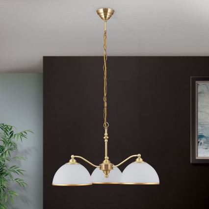 Lámpara colgante con cadena OLD LAMP 3xE27/40W/230V diá. 65 cm blanco/latón