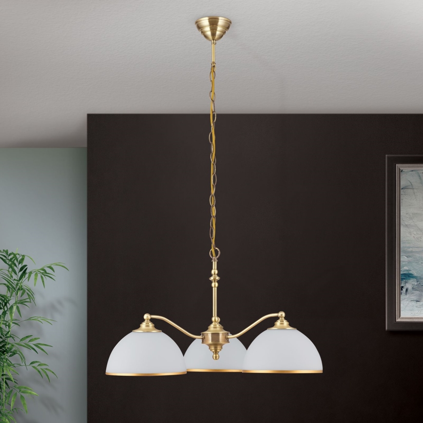 Lámpara colgante con cadena OLD LAMP 3xE27/40W/230V diá. 65 cm blanco/latón