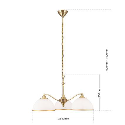 Lámpara colgante con cadena OLD LAMP 3xE27/40W/230V diá. 65 cm blanco/latón
