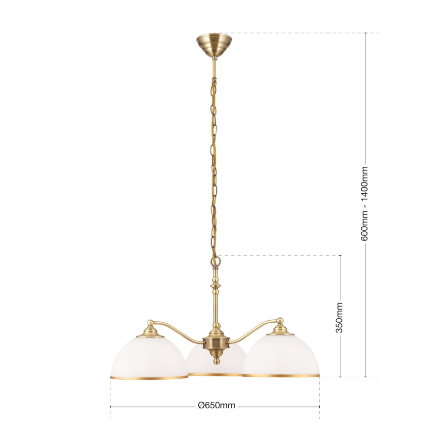 Lámpara colgante con cadena OLD LAMP 3xE27/40W/230V diá. 65 cm blanco/latón