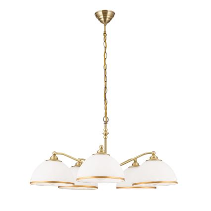 Lámpara colgante con cadena OLD LAMP 5xE27/40W/230V diá. 75 cm blanco/latón