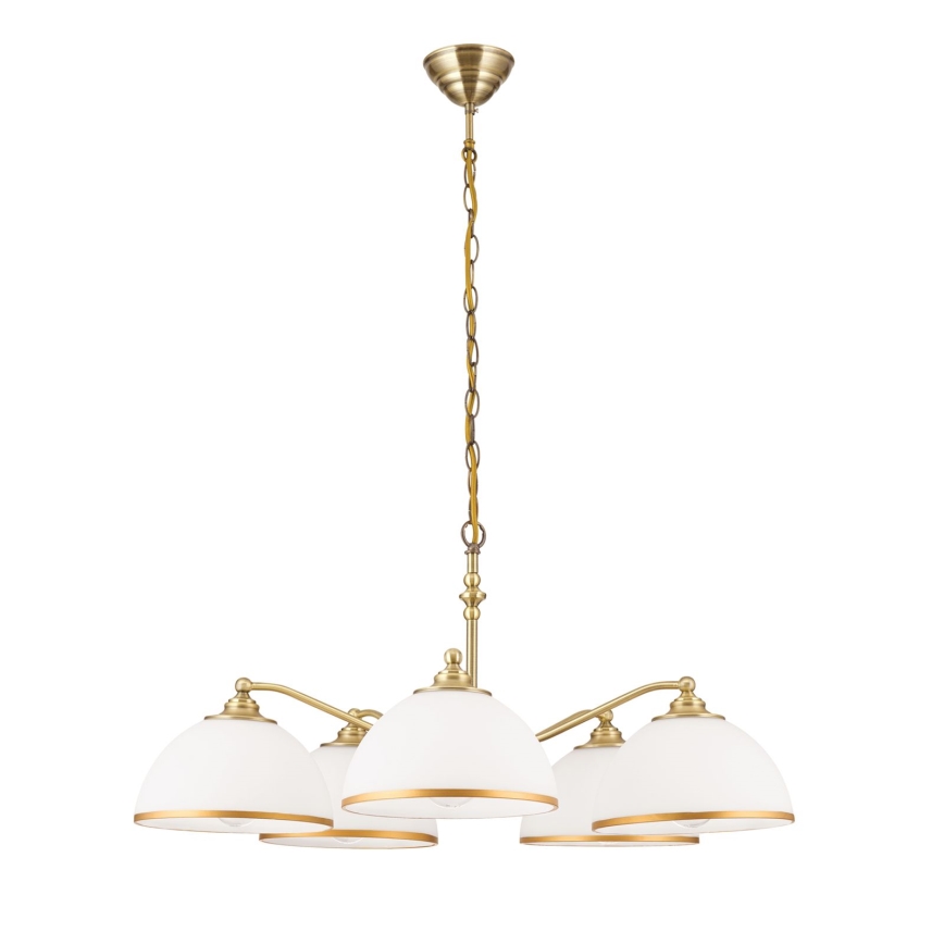 Lámpara colgante con cadena OLD LAMP 5xE27/40W/230V diá. 75 cm blanco/latón