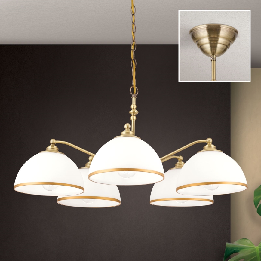 Lámpara colgante con cadena OLD LAMP 5xE27/40W/230V diá. 75 cm blanco/latón