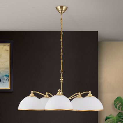 Lámpara colgante con cadena OLD LAMP 5xE27/40W/230V diá. 75 cm blanco/latón