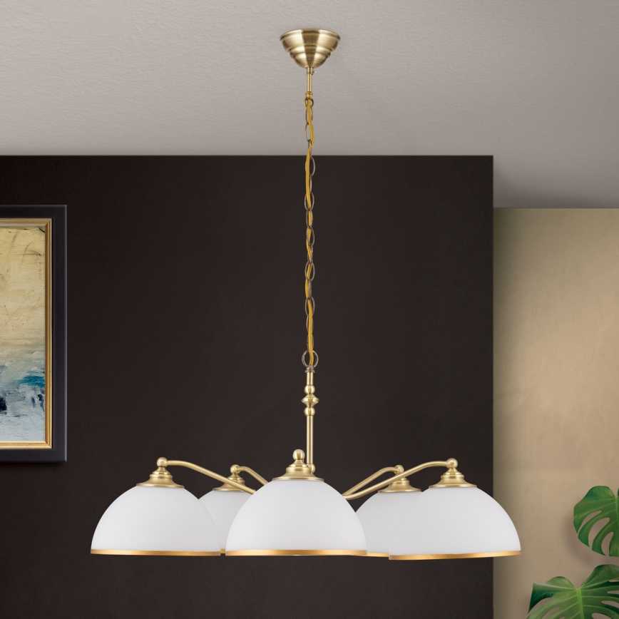 Lámpara colgante con cadena OLD LAMP 5xE27/40W/230V diá. 75 cm blanco/latón