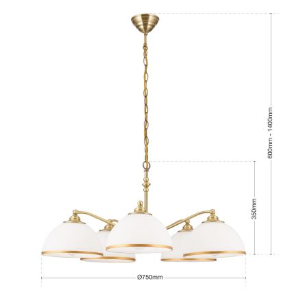 Lámpara colgante con cadena OLD LAMP 5xE27/40W/230V diá. 75 cm blanco/latón