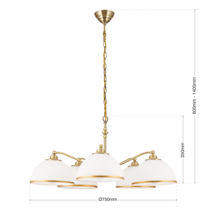 Lámpara colgante con cadena OLD LAMP 5xE27/40W/230V diá. 75 cm blanco/latón