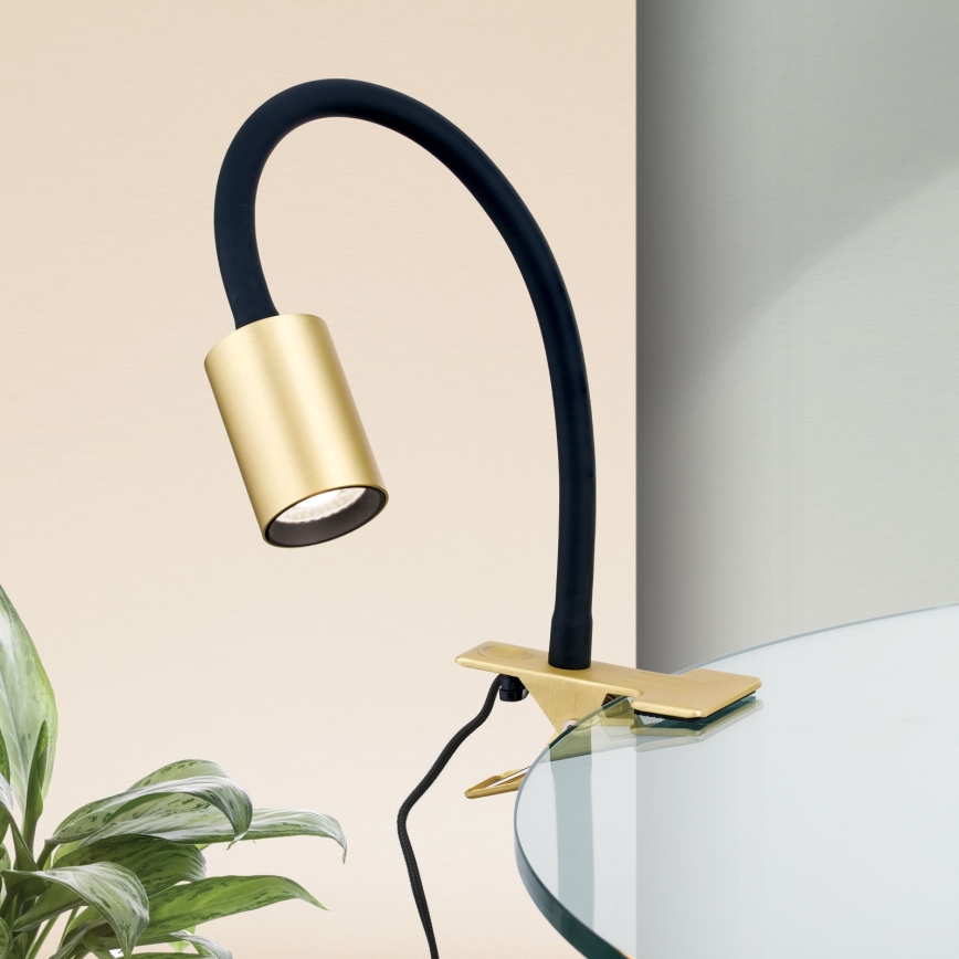 Orion Str 10-489 - Lámpara de mesa flexible LED con clip KURT LED/5W/230V dorado