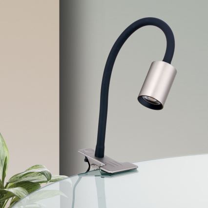 Orion Str 10-489 - Lámpara de mesa flexible LED con clip KURT LED/5W/230V plata