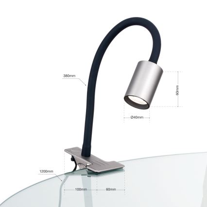 Orion Str 10-489 - Lámpara de mesa flexible LED con clip KURT LED/5W/230V plata