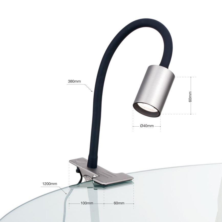 Orion Str 10-489 - Lámpara de mesa flexible LED con clip KURT LED/5W/230V plata