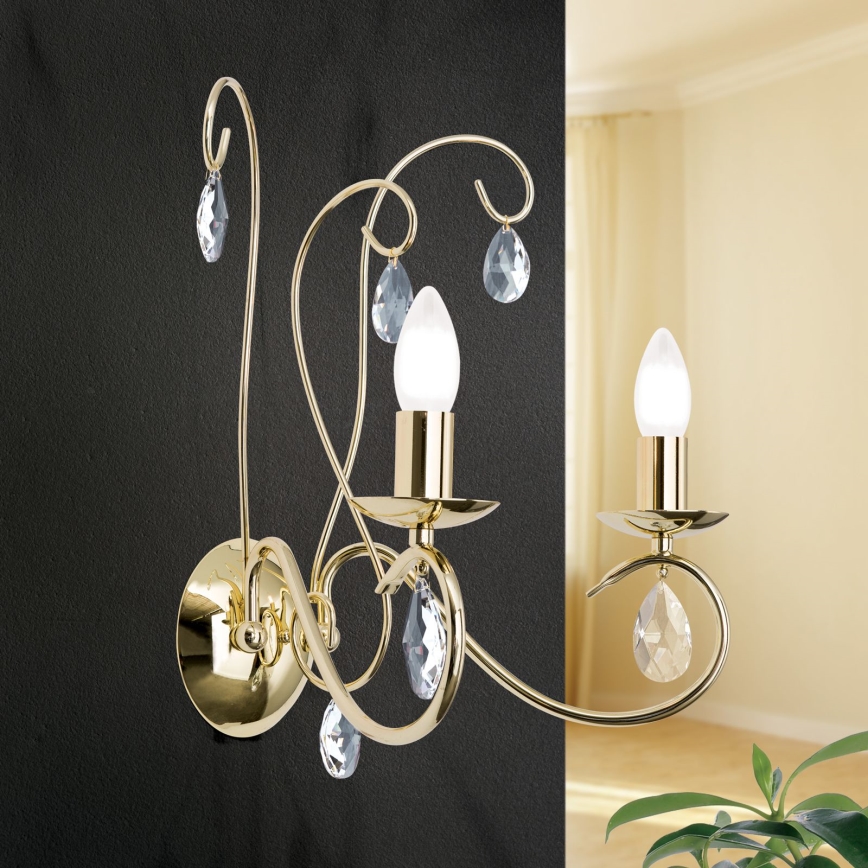 Aplique de cristal ALESSIA 2xE14/40W/230V dorado