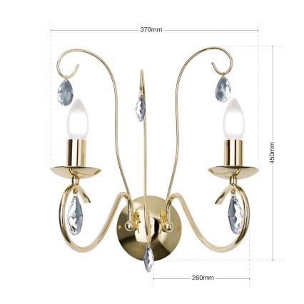 Aplique de cristal ALESSIA 2xE14/40W/230V dorado
