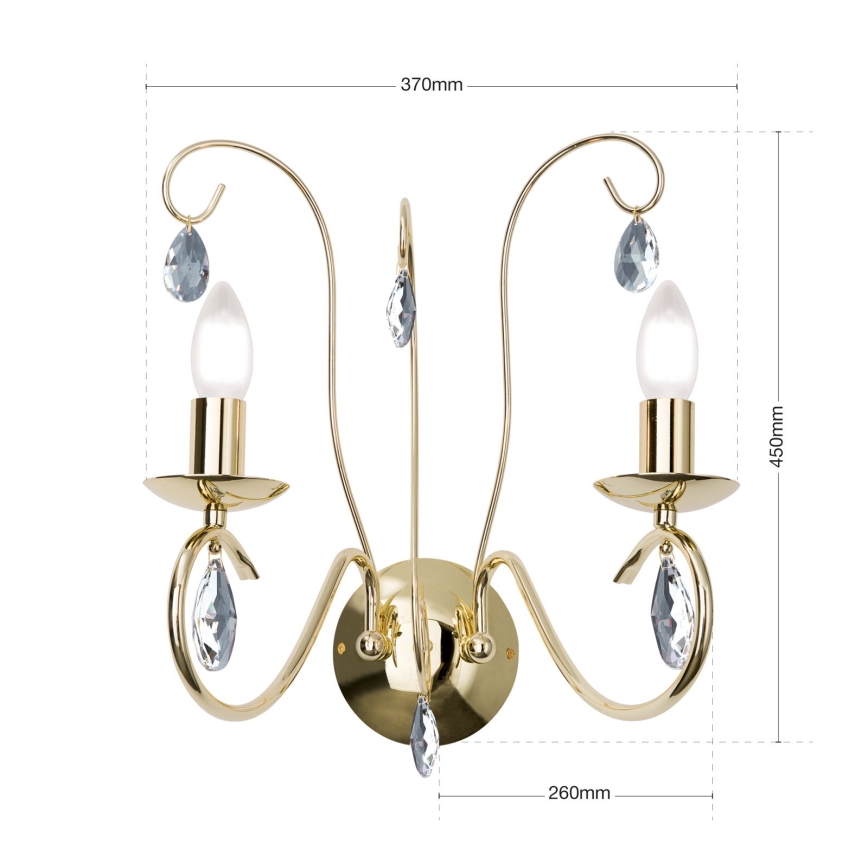 Aplique de cristal ALESSIA 2xE14/40W/230V dorado
